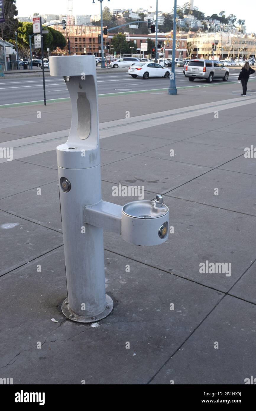 Public drinking fountain on the sidewalk at Embarcadero, San Francisco