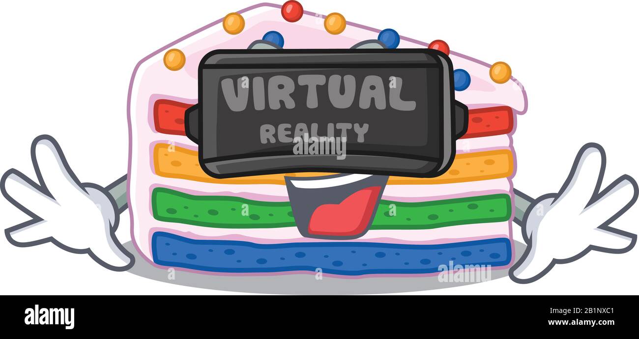 A Picture of rainbow cake character wearing Virtual reality headset