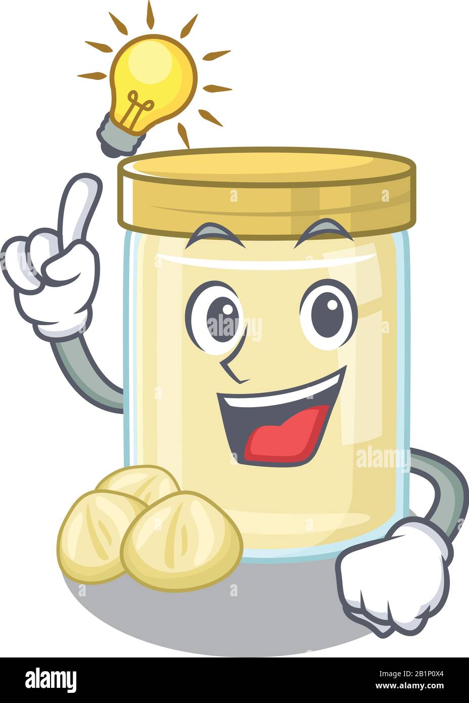 a clever macadamia nut butter cartoon character style have an idea