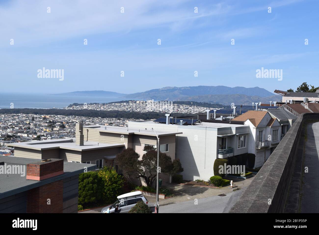 Views of the outer Richmond District in San Francisco, CA showing the roofs of a residential