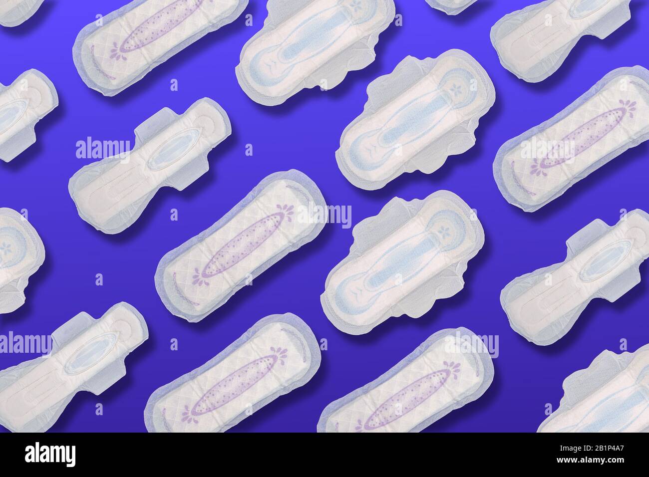 Collage of Sanitary pad or Menstrual Pads for light, regular and heavy flow on a purple