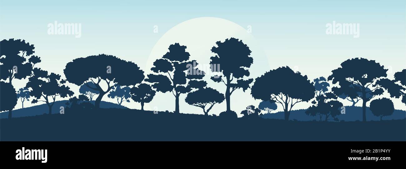 forest trees silhouettes , nature landscape background Stock Photo - Alamy