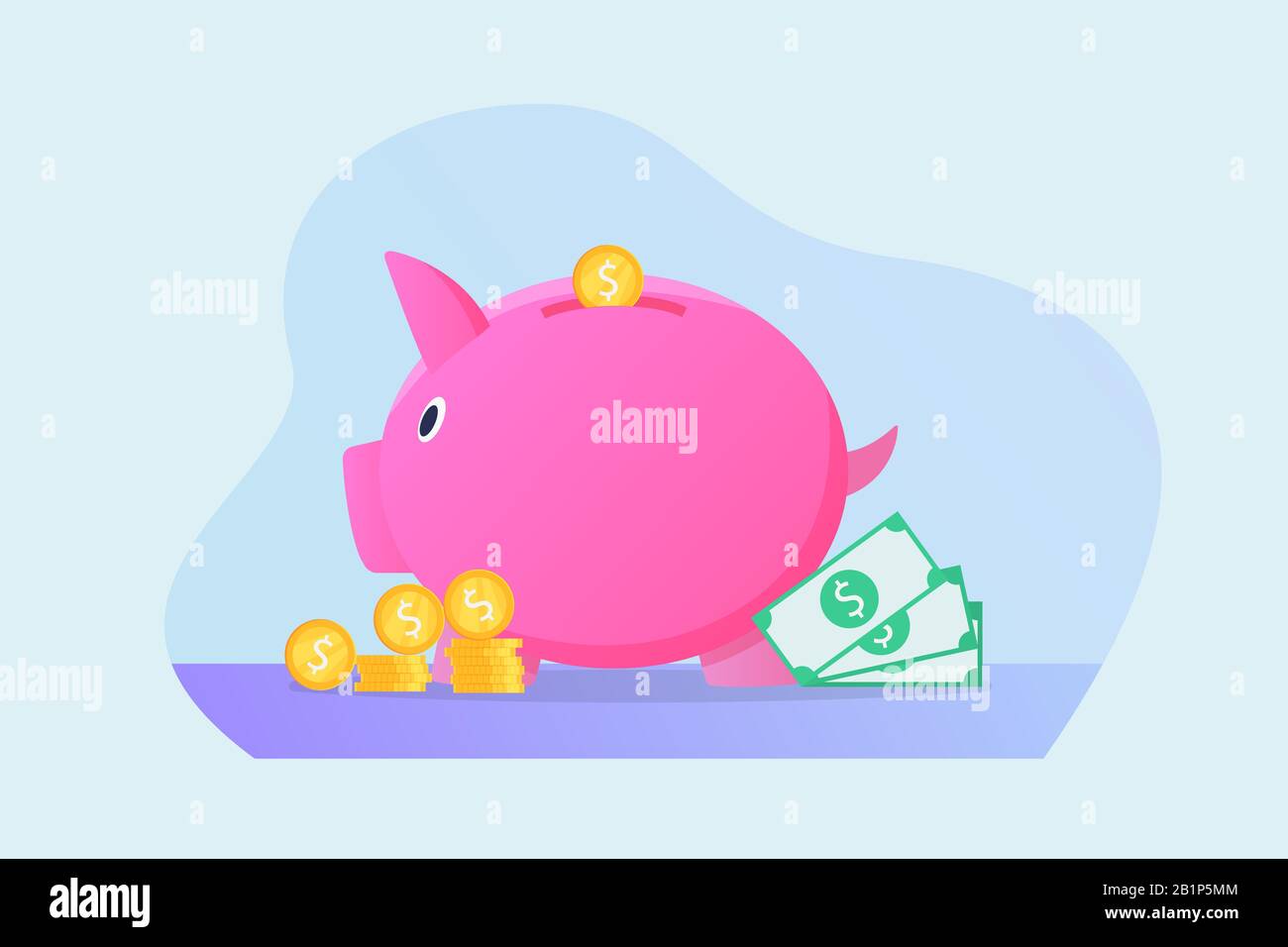 saving piggy bank isolated concept with money and modern flat style ...
