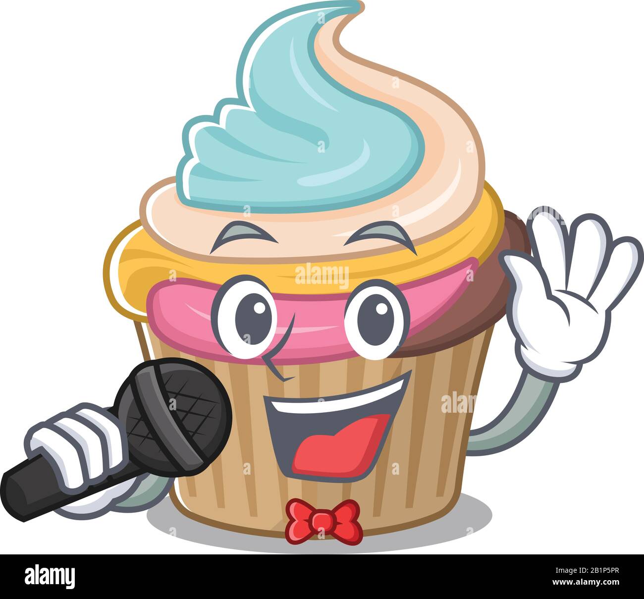 Happy rainbow cupcake singing on a microphone Stock Vector Image & Art