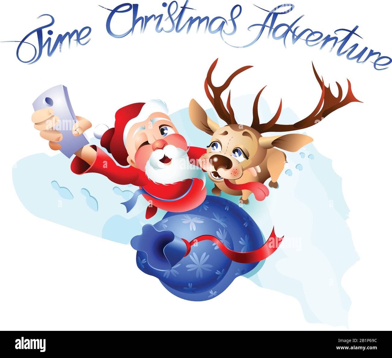 Santa Claus and the reindeer getting ready for Christmas. Time