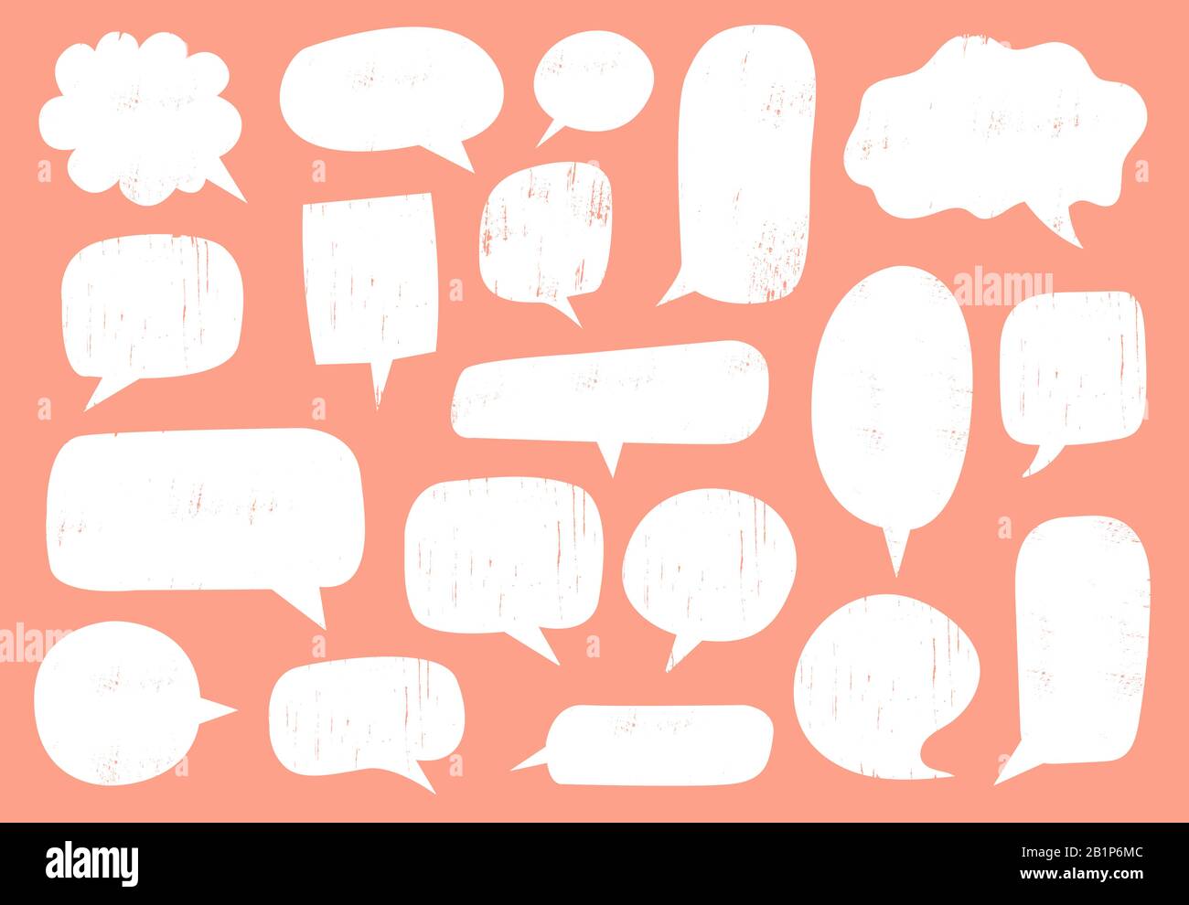 Textured speech bubble. Comic communication frame with stamp texture, hipster discussion balloon and hand drawn doodle chat bubble frames vector set Stock Vector