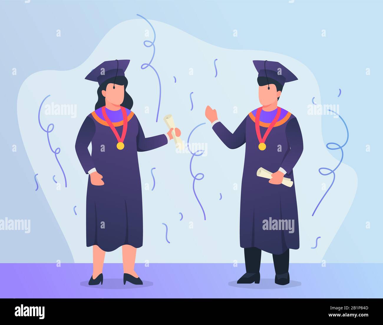 man and woman celebrate graduation procession using hat and suit vector Stock Photo