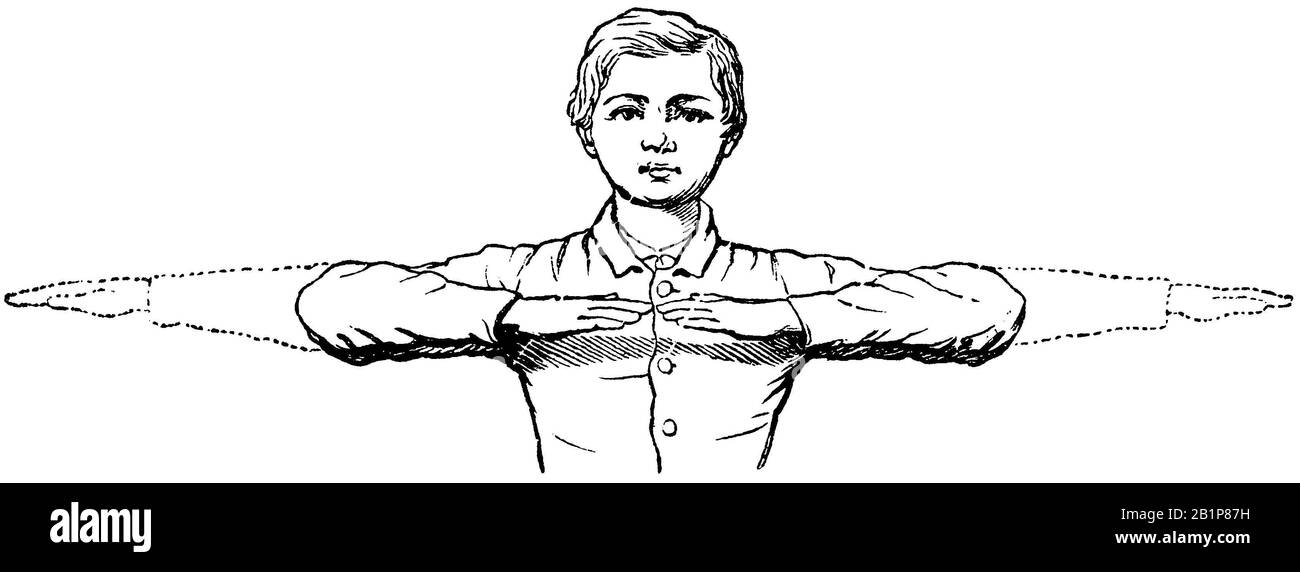 Gymnastics: arm swinging, , anonym (Health book, 1887) Stock Photo