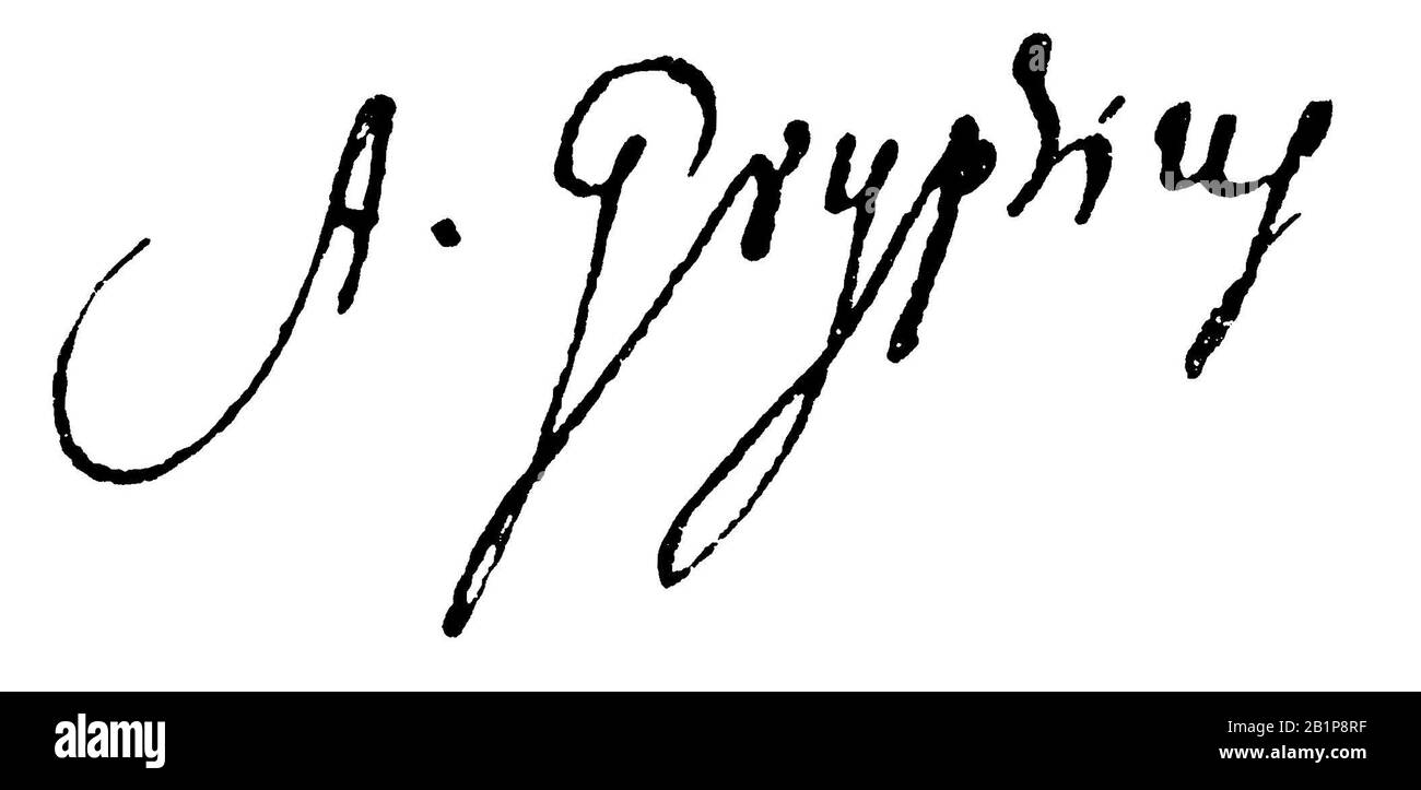 Andreas Gryphius (1616 - 1664), German lyric poet and dramatist, autograph, ,  (literary history book, 1910) Stock Photo