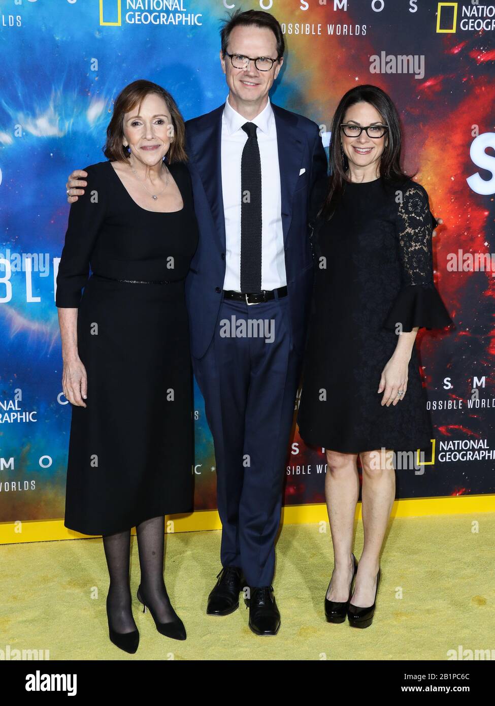 Westwood, United States. 26th Feb, 2020. WESTWOOD, LOS ANGELES, CALIFORNIA, USA - FEBRUARY 26: Ann Druyan, Peter Rice and Courteney Monroe arrive at the Los Angeles Premiere Of National Geographic's 'Cosmos: Possible Worlds' held at Royce Hall at the University of California, Los Angeles (UCLA) on February 26, 2020 in Westwood, Los Angeles, California, United States. (Photo by Xavier Collin/Image Press Agency) Credit: Image Press Agency/Alamy Live News Stock Photo