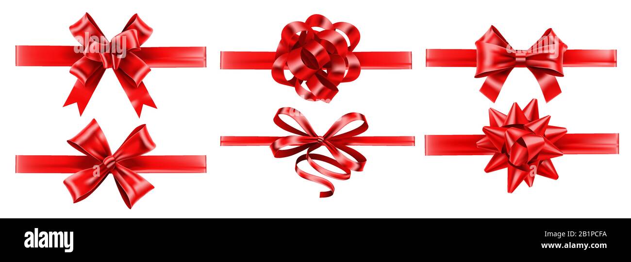 Realistic red ribbons with bows. Festive wrapping bow, gift decoration and  presents ribbon vector set Stock Vector Image & Art - Alamy