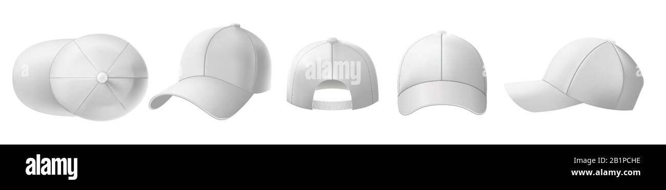 White cap mockup. Sports visor hat template, baseball cap front and back  view realistic 3D vector illustration set Stock Vector Image & Art - Alamy