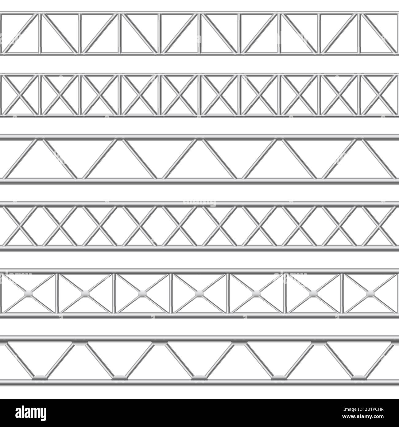 Metal truss girder. Steel pipes structures, roof girder and seamless metal stage structure vector illustration set Stock Vector