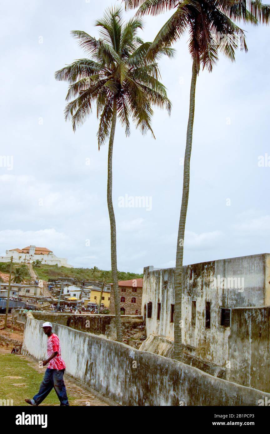 Elmina Castle was originally built for the gold trade but captured by the Dutch in 1637 for the slave trade. Shows the Door of no return for slaves Stock Photo