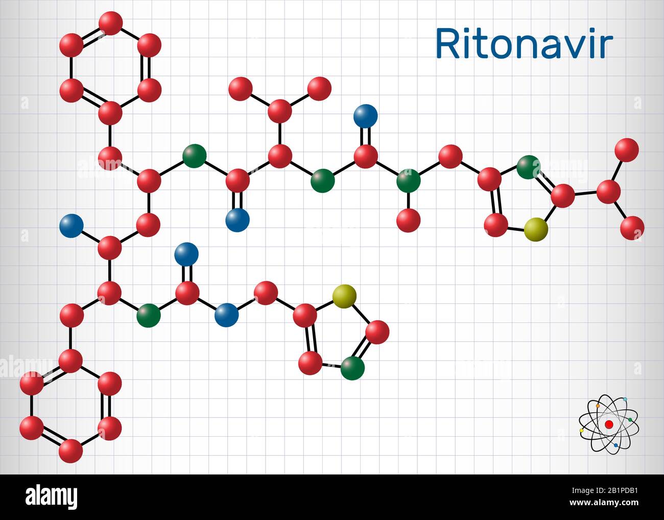 Ritonavir, C37H48N6O5S2 molecule. It is an antiretroviral protease inhibitor, used in therapy of human immunodeficiency virus HIV infection and acquir Stock Vector