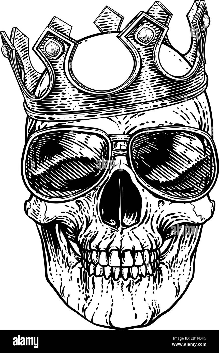 Skull Cool Sunglasses Skeleton in Shades and Crown Stock Vector