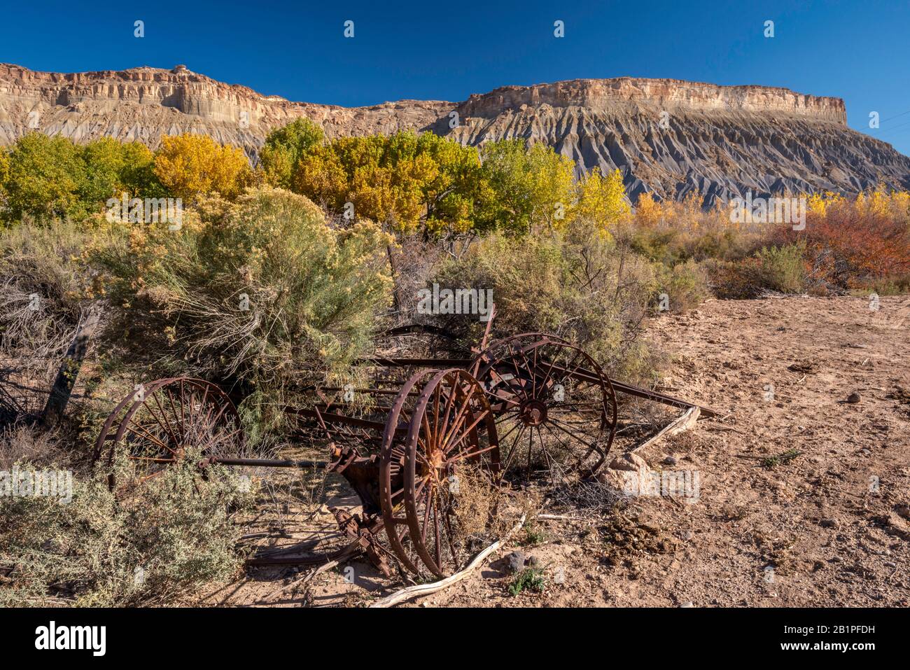 Old farm machinery, near Fremont River, South Caineville Mesa in Upper Blue Hills, near Capitol