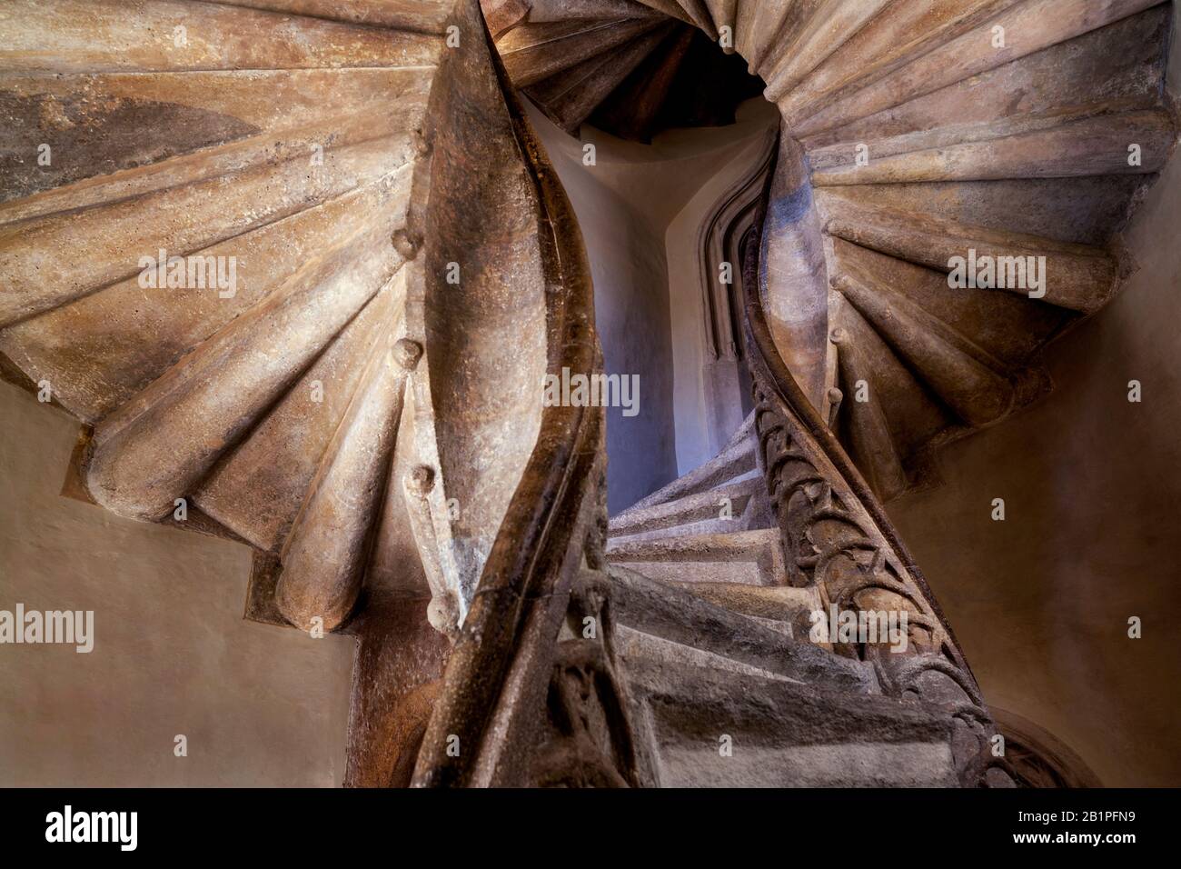 Graz/Austria - August 2019: Double spiral stone staircase at Graz Castle, Graz, Austria Stock Photo