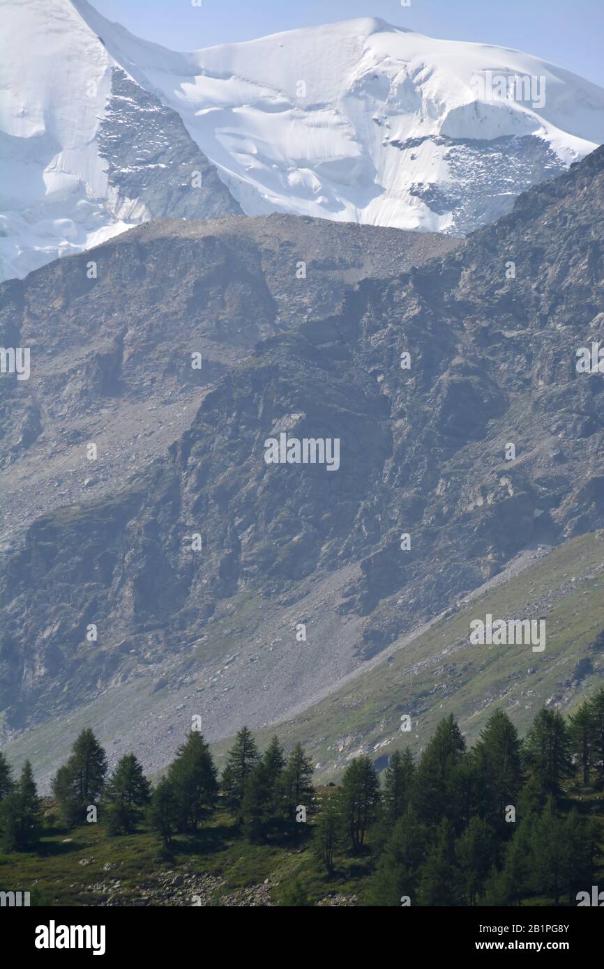 Bellavista viewed from the Bernina Pass in southern Switzerland above St Moritz. Stock Photo