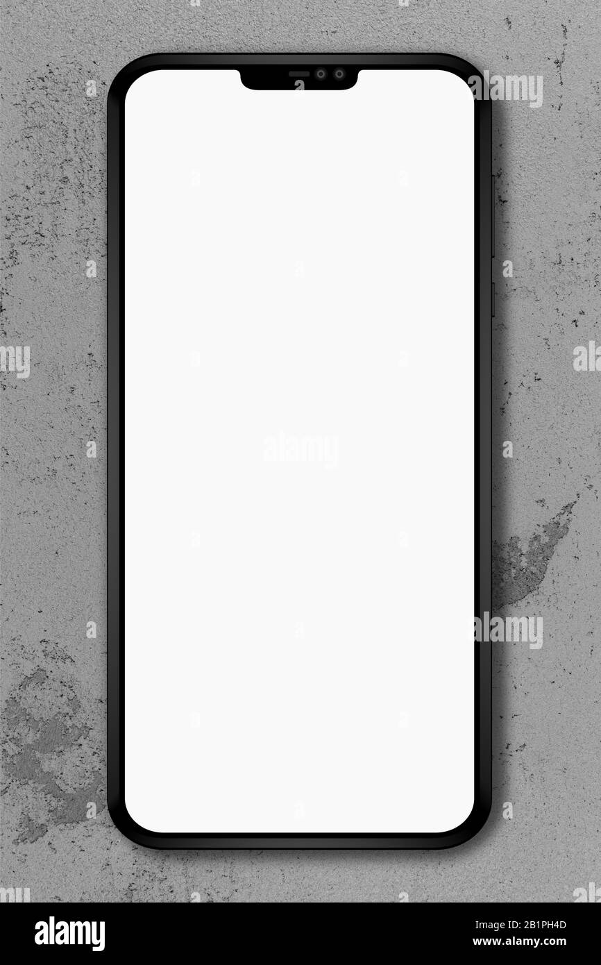 Smartphone Black Color With Blank Screen On Concrete Background Mobile Phone Mockup Stock Photo Alamy