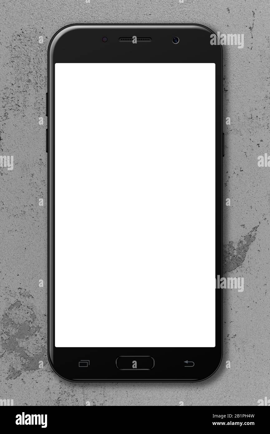 Smartphone black color with blank screen on concrete background, mobile