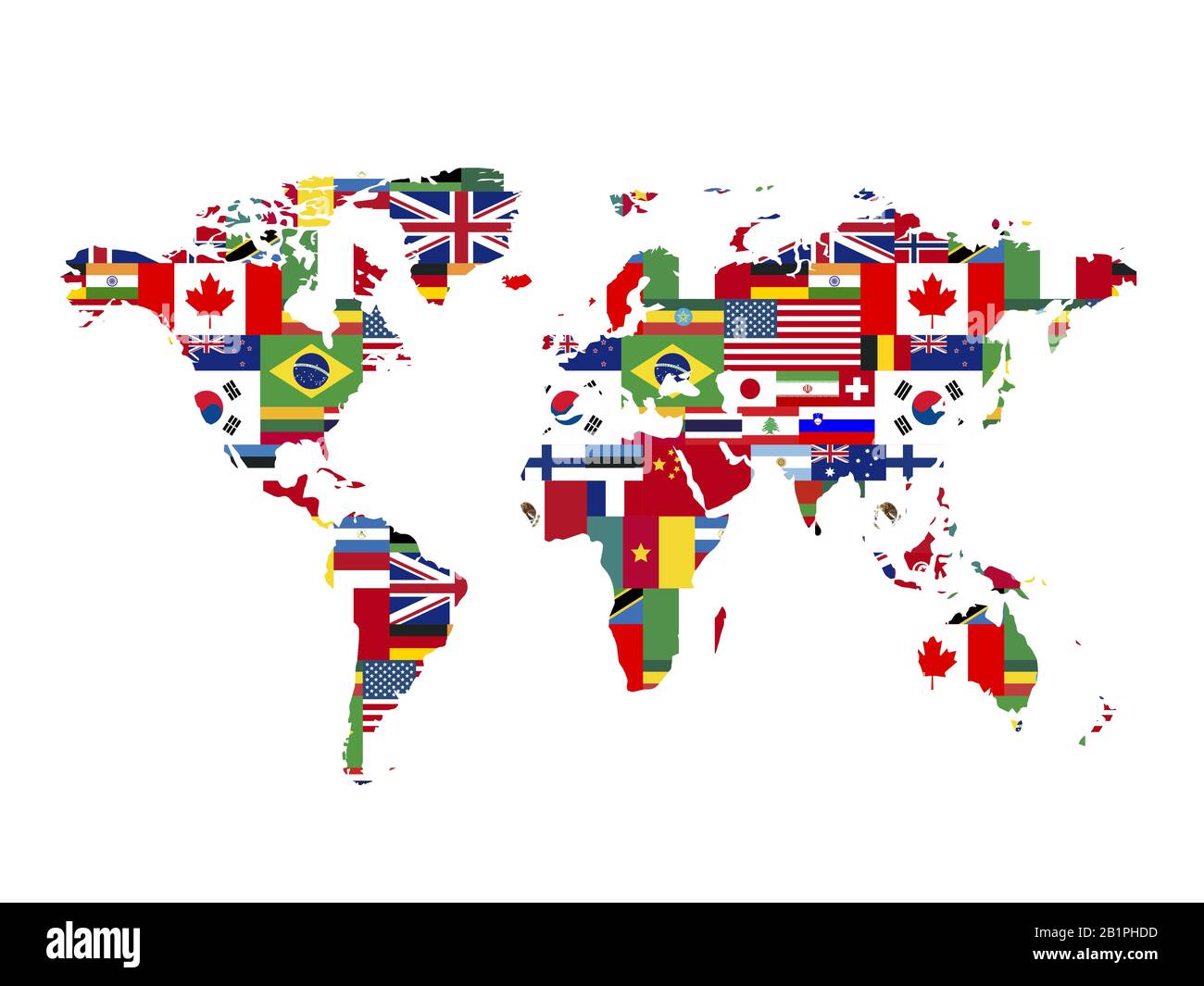 A lot of flags of sovereign states in world map shape on a white background Stock Vector Image