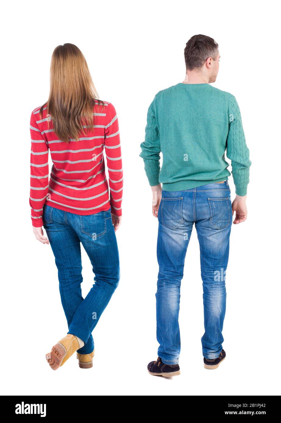 Back view couple in sweater. beautiful man and woman. Rear view people ...