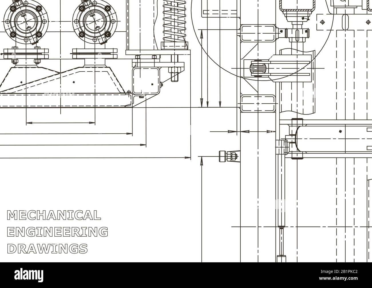 Mechanical engineering drawing. Machine-building industry.  Instrument-making drawings. Computer aided design systems. Technical  illustrations, backgrounds. Blueprint, diagram, plan