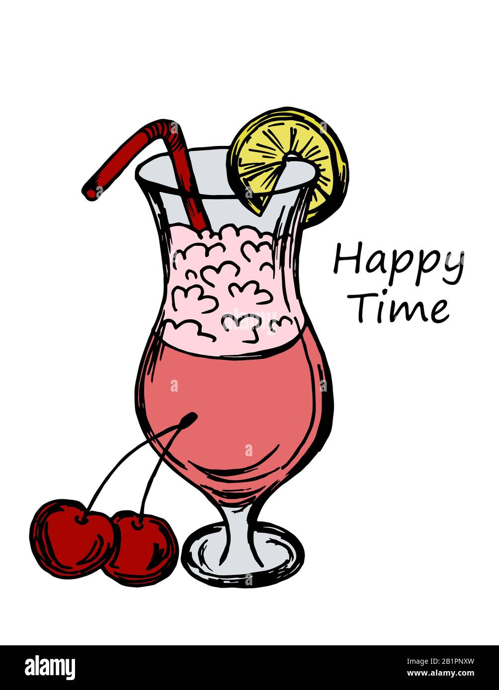 Card, flyer, banner. Cocktail, party, relax. Happy time. Cocktail with  cherry Stock Vector Image & Art - Alamy