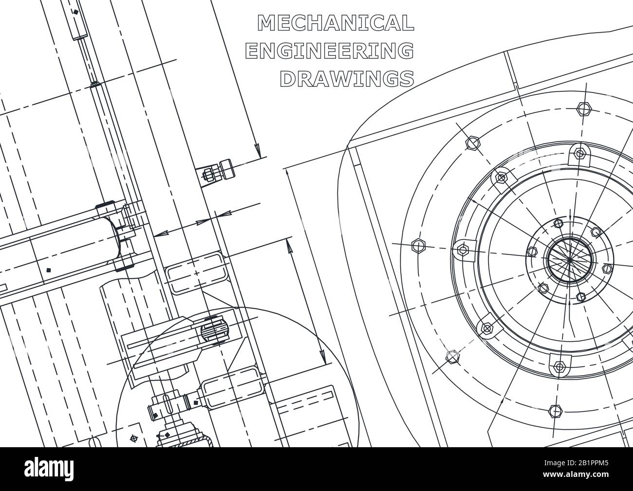 Cover. Vector engineering drawings. Mechanical instrument making