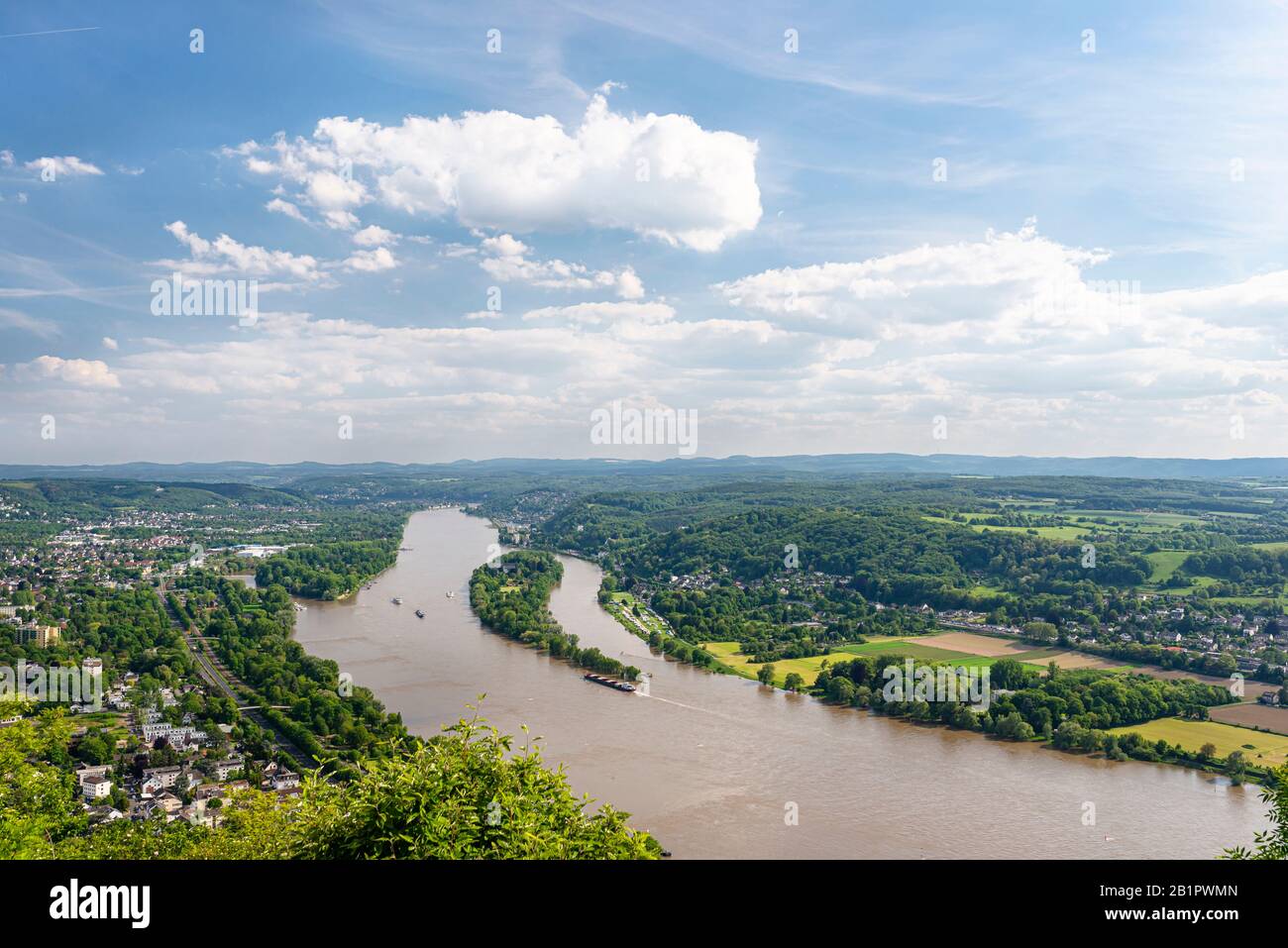 River Rhein in western Germany flowing along the city against the sky ...