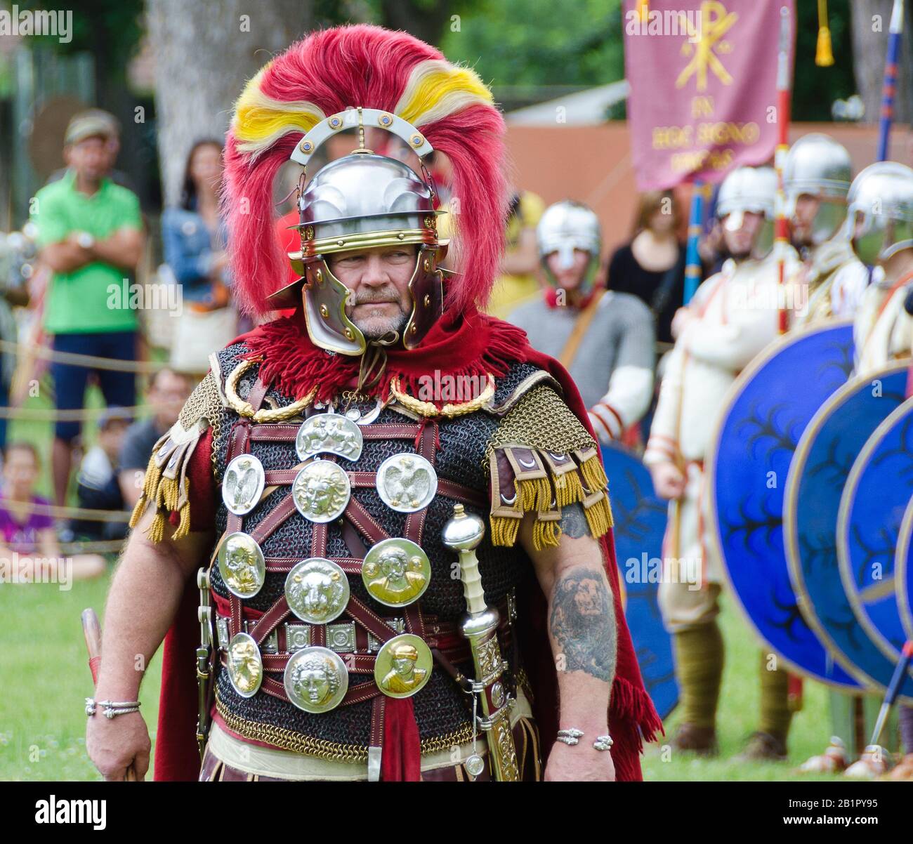 Reenactor representing a commander of the roman camp at the Roman festival of Carnuntum, Austria Stock Photo