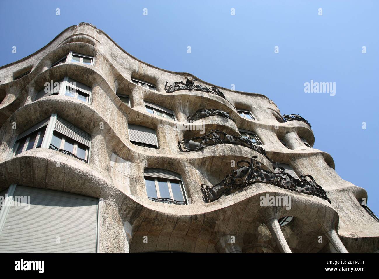 Beautiful modernisme architecture by Antoni Gaudi - Casa Mila or La Pedrera in Eixample district. Landmark of Barcelona, Catalonia, Spain. Stock Photo
