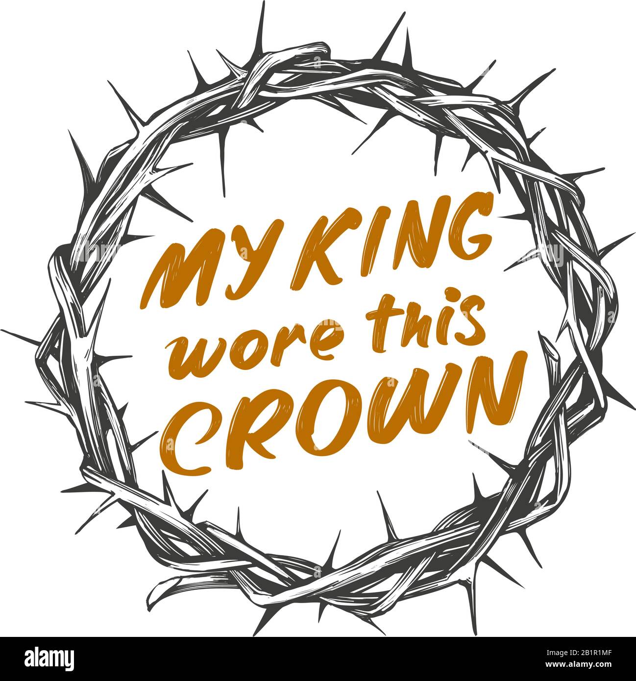 crown of thorns and calligraphic text logo, easter religious symbol of Christianity hand drawn vector illustration sketch. Stock Vector