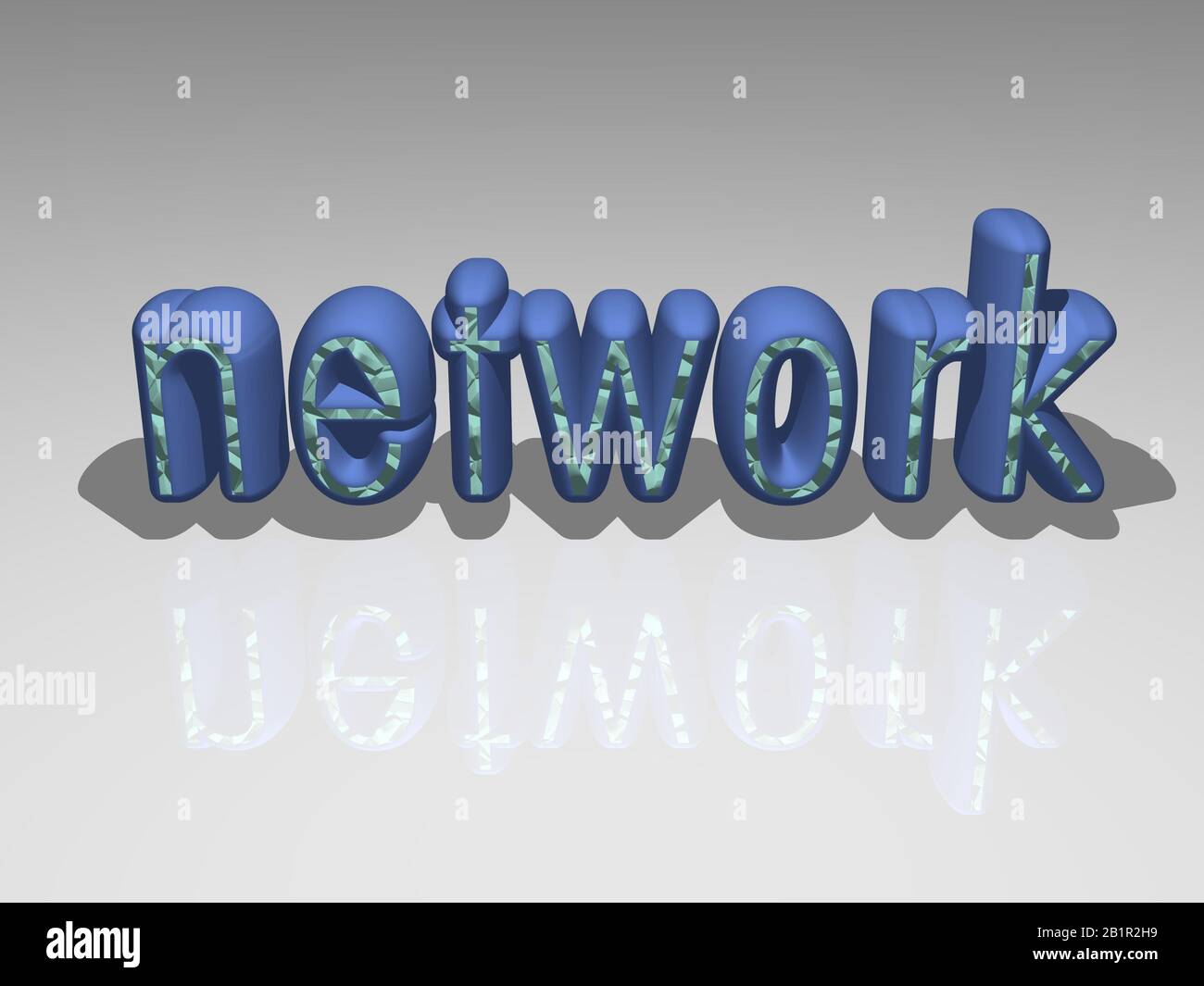 network 3D text illustrated with light perspective and shades, a ...