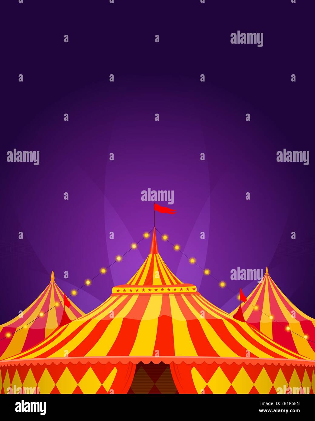 Big Top Circus Tent with Spotlights Background Stock Vector