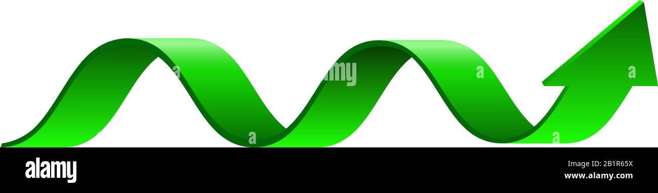 Wavy green arrow. Shiny 3d sign Stock Vector