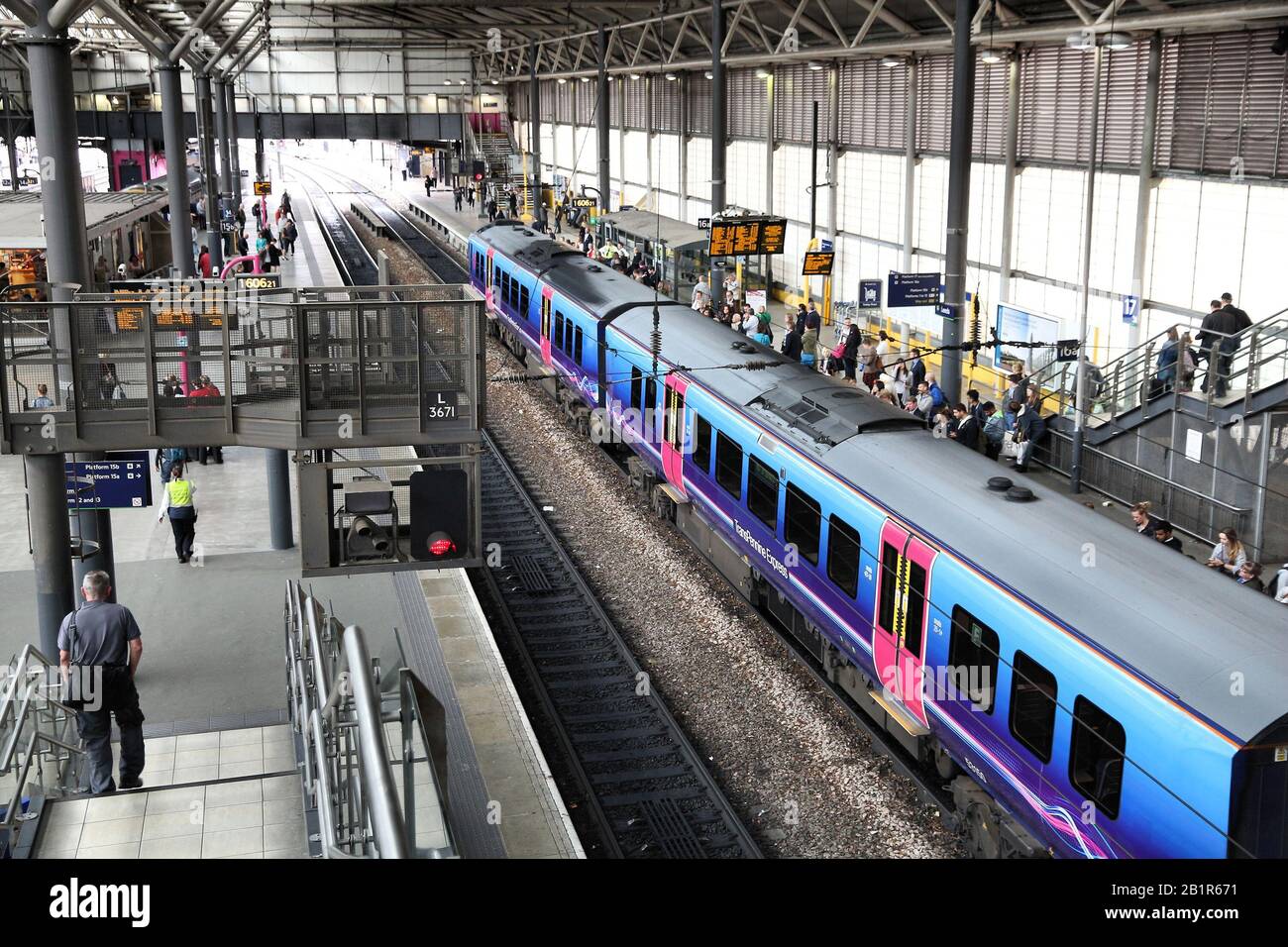 LEEDS, UK - JULY 12, 2016: TransPennine Express train of First Group at Leeds Station in the UK. Leeds railway station was used by 28.8 million annual Stock Photo