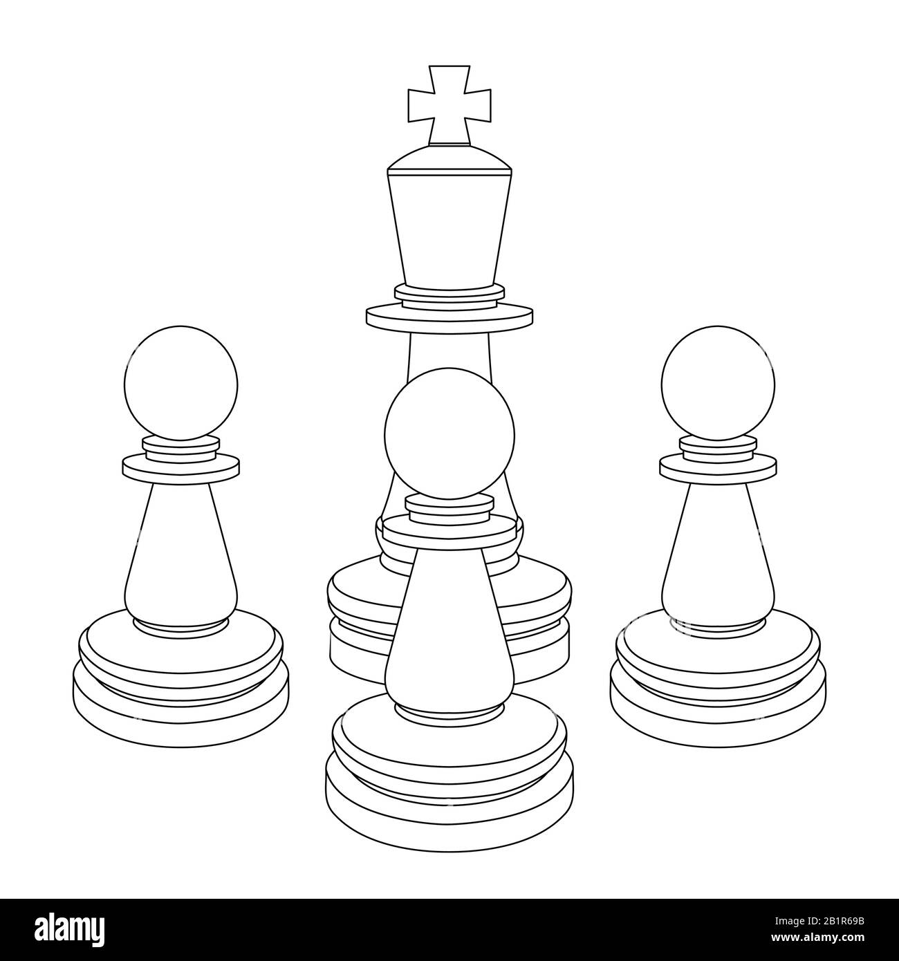 Chess pieces. King and pawns. Outline drawings Stock Vector Image