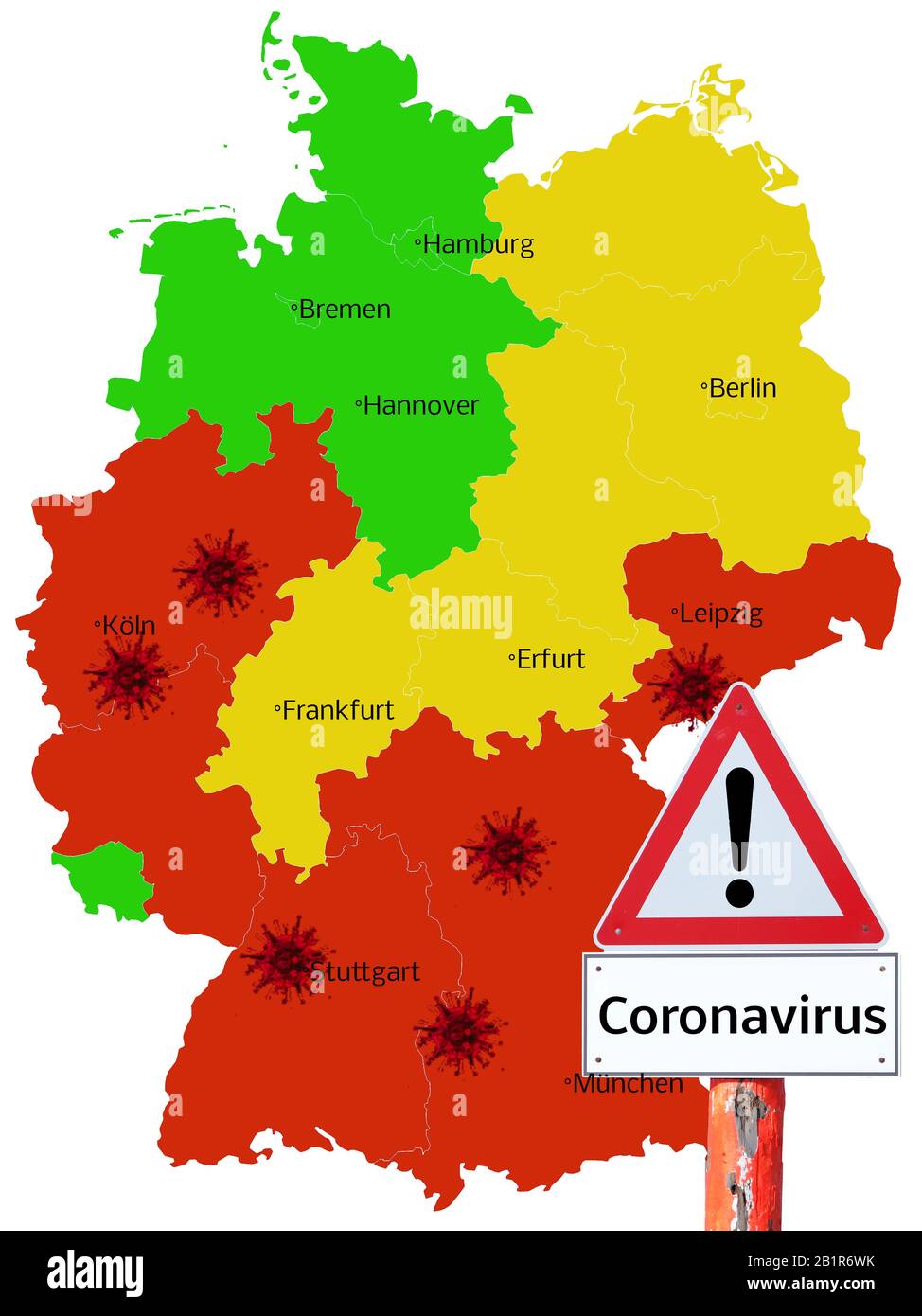 Germany map warning sign corona virus Stock Photo
