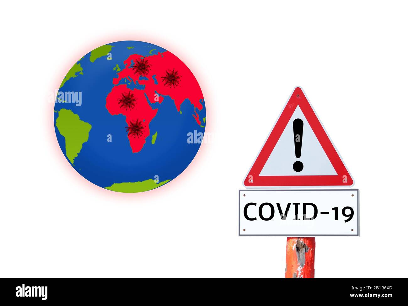Warning sign coronavirus COVID-19 spread symbolically Stock Photo