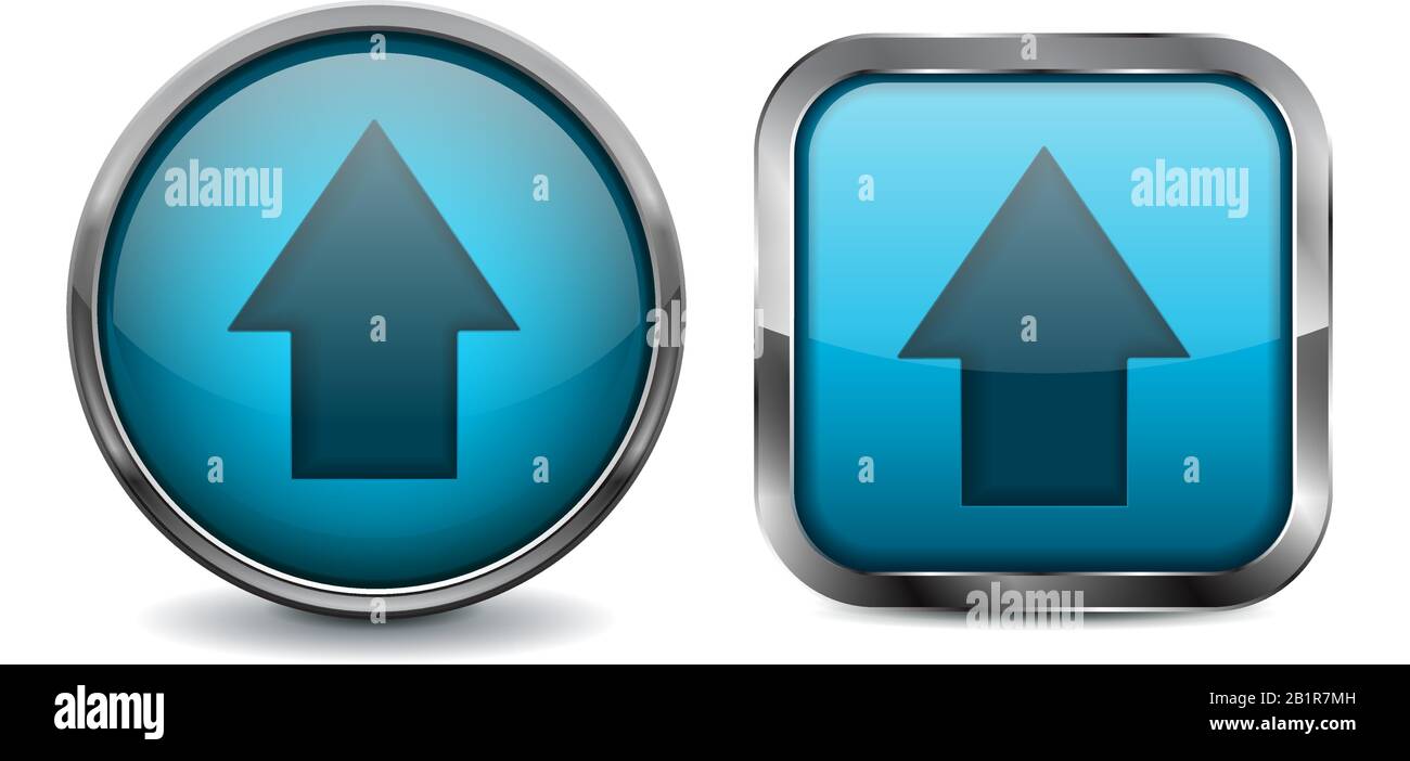 Blue buttons. Upload glass icons with chrome frame Stock Vector Image ...