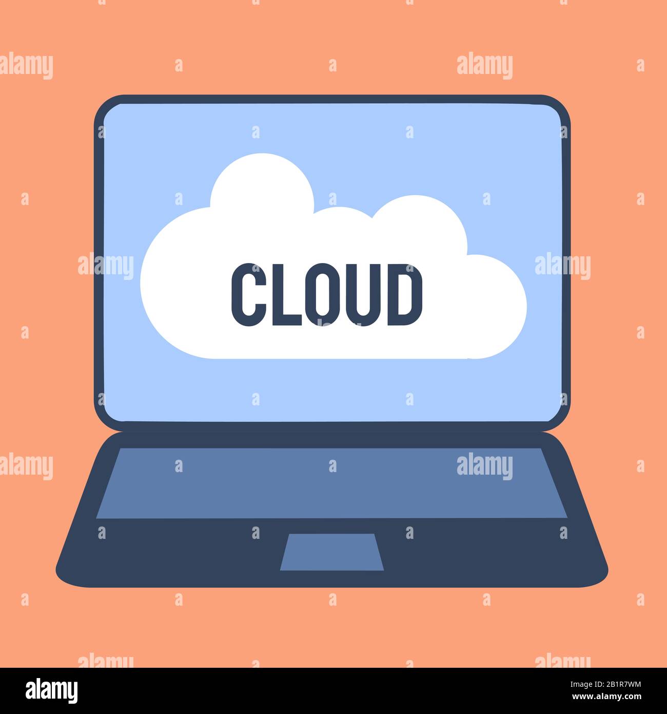 Online cloud concept laptop computer cloud storage illustration Stock