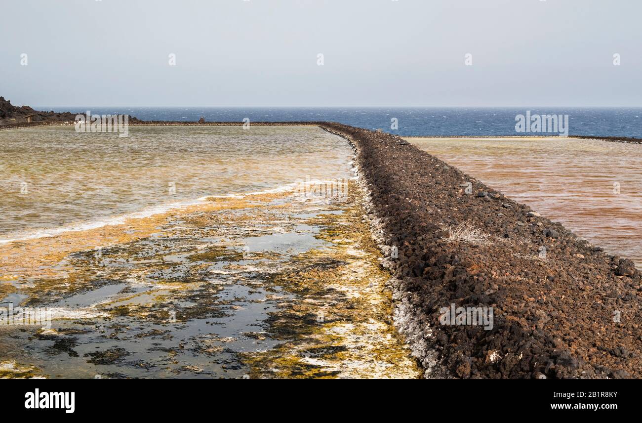 The Salinas de Fuencaliente is an industrial scale facility for production of seasalt by evaporation in salt pans in Fuencaliente, southern La Palma Stock Photo
