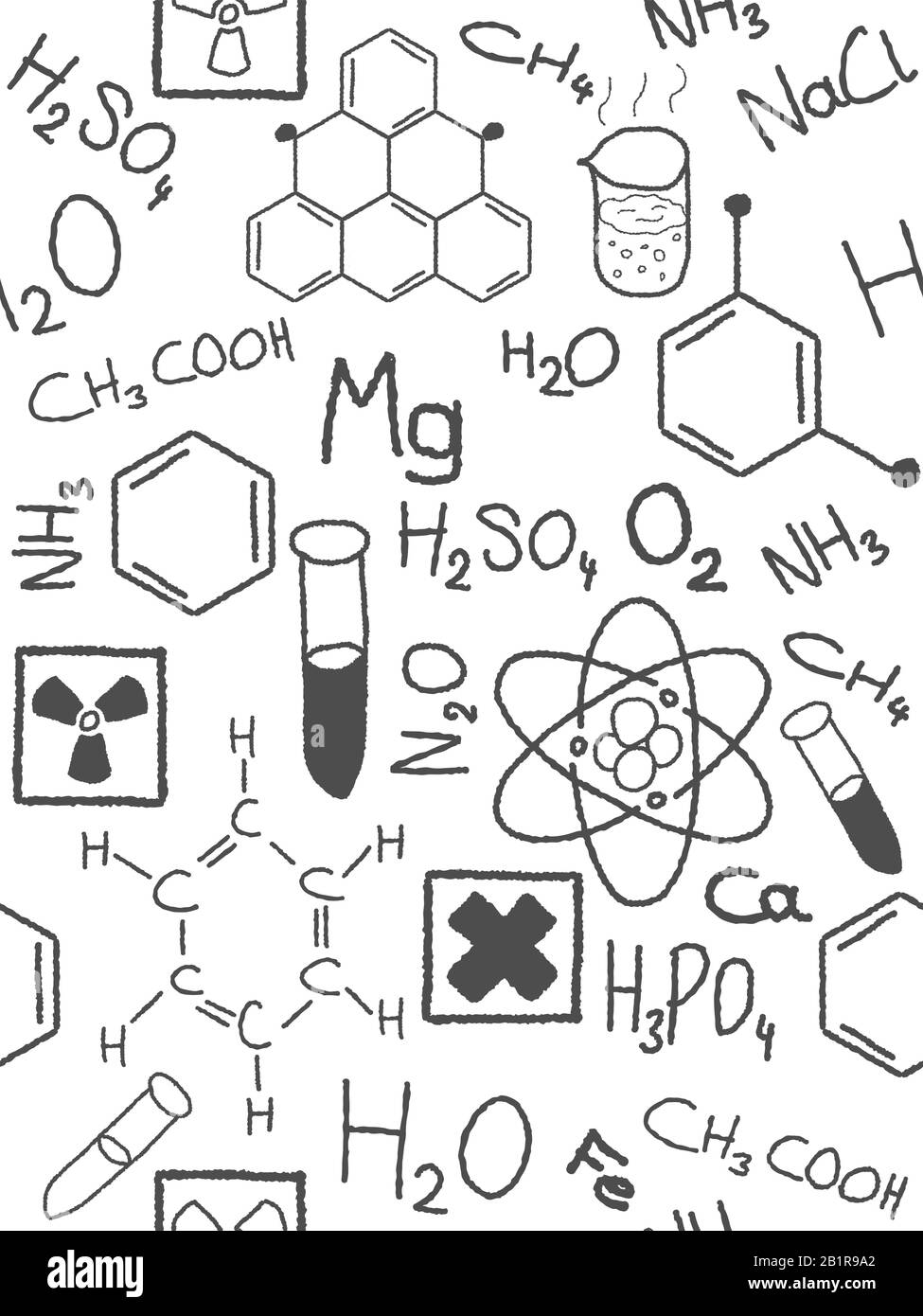 Chemistry doodle background texture - sketchy seamless illustration. Stock Vector