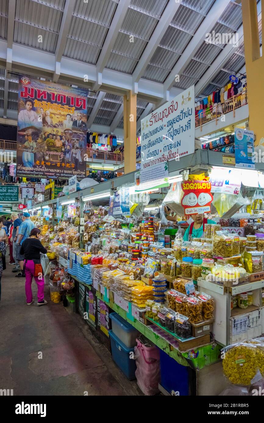Talat Warorot, market hall, Chiang Mai, Thailand Stock Photo