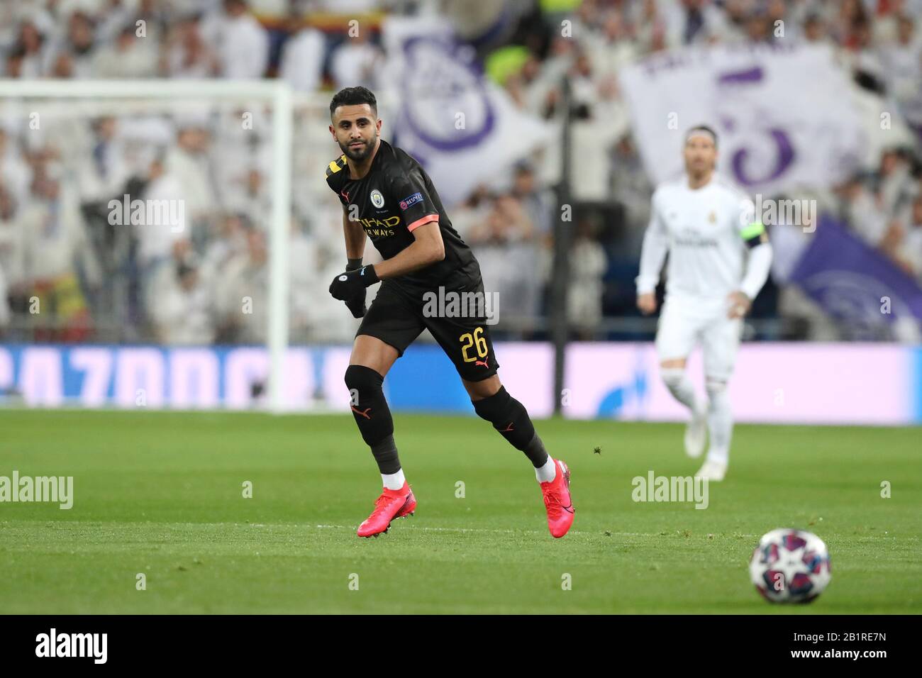 Madrid, Spain. 26th Feb, 2020. MADRID, SPAIN - 26 FEBRUARY: Riyad Mahrez of Manchester City during the UEFA Champions League, round of 16, 1st leg football match between Real Madrid CF and Manchester City on February 26, 2020 at Santiago Bernabeu stadium in Madrid, Spain Credit: Manuel Blondeau/ZUMA Wire/Alamy Live News Stock Photo