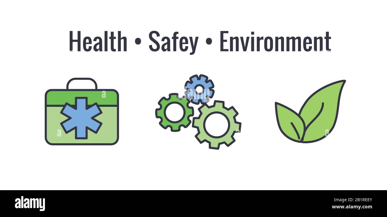 Health Safety and Environment Icon Set  w medical, safety, and leaves icons Stock Vector