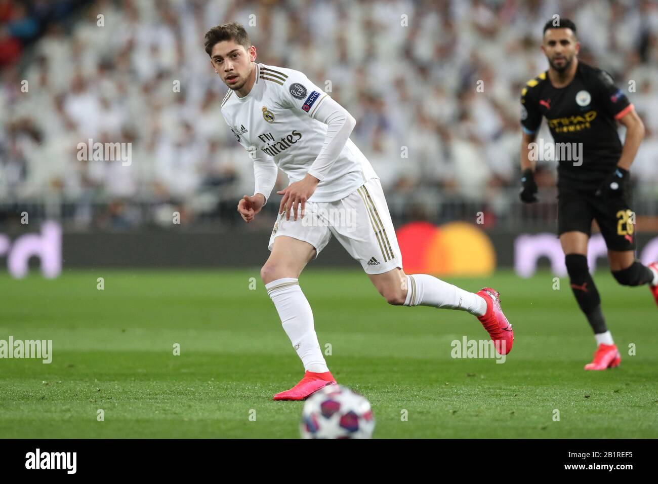 Madrid, Spain. 26th Feb, 2020. MADRID, SPAIN - 26 FEBRUARY: Federico Valverde of Real Madrid CF during the UEFA Champions League, round of 16, 1st leg football match between Real Madrid CF and Manchester City on February 26, 2020 at Santiago Bernabeu stadium in Madrid, Spain Credit: Manuel Blondeau/ZUMA Wire/Alamy Live News Stock Photo