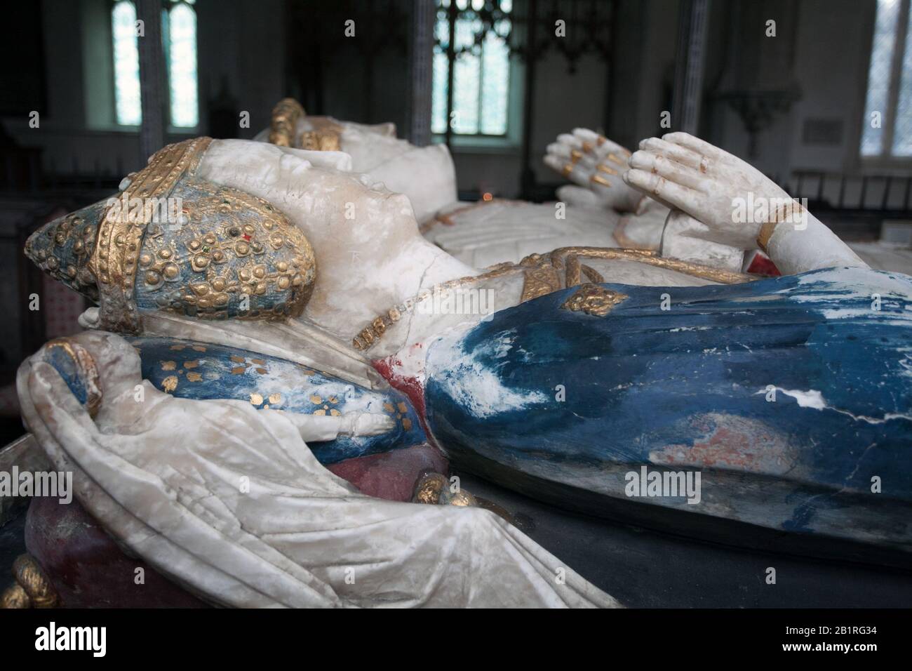 The Bardolph tomb, carved alabaster effigies of Sir William d1441(chamberlain to Henry VI) & his wife. St Mary's church, Dennington, Suffolk, UK Stock Photo